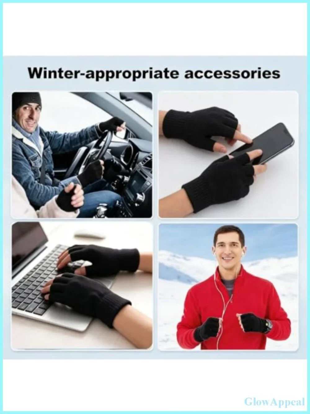 4 Pairs Fingerless Winter Gloves for Typing, Driving, Running - Half Finger,